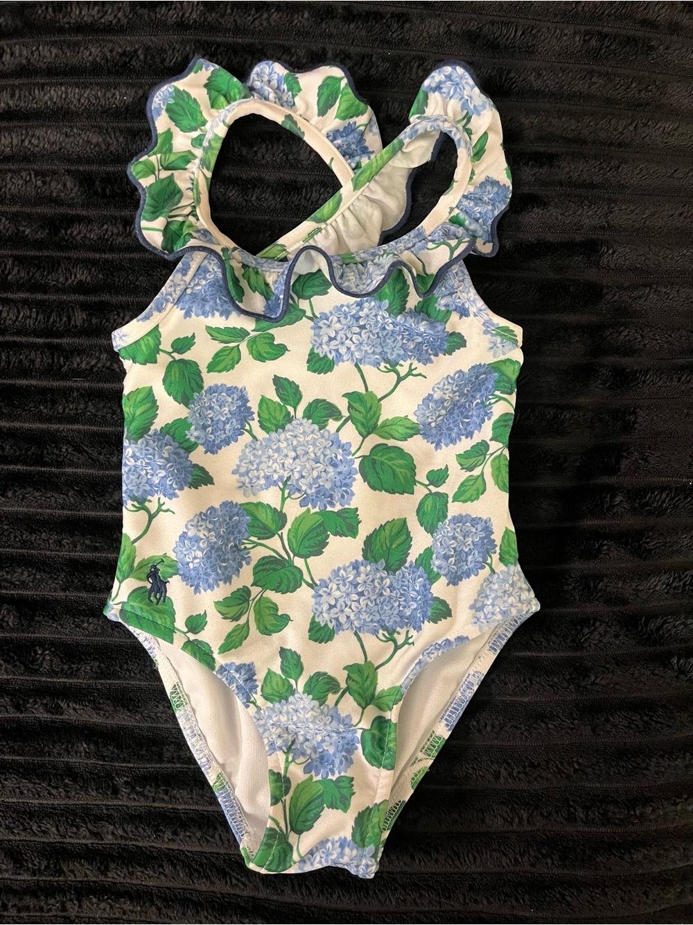 Ralph Lauren Hydrangea Ruffle One-Piece Swimsuit - Blue & Green